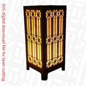 Asian architectural inspired geometric 9 inch tabletop tea light lantern SVG digital cut file.  Home Decor Project Lamp.