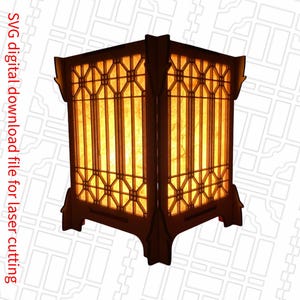 Asian inspired tabletop tea light lantern with a slide together frame. Elevate your home decor with this beautiful simple laser SVG File.