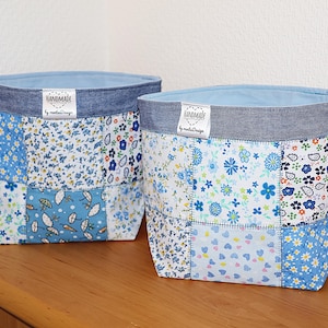 Bobbeltasche Utensilo Blau Wolle Aufbewahrung Projekttasche Organizer Wendekorb Kinderzimmer Sammelstelle für Kleinkram Patchwork