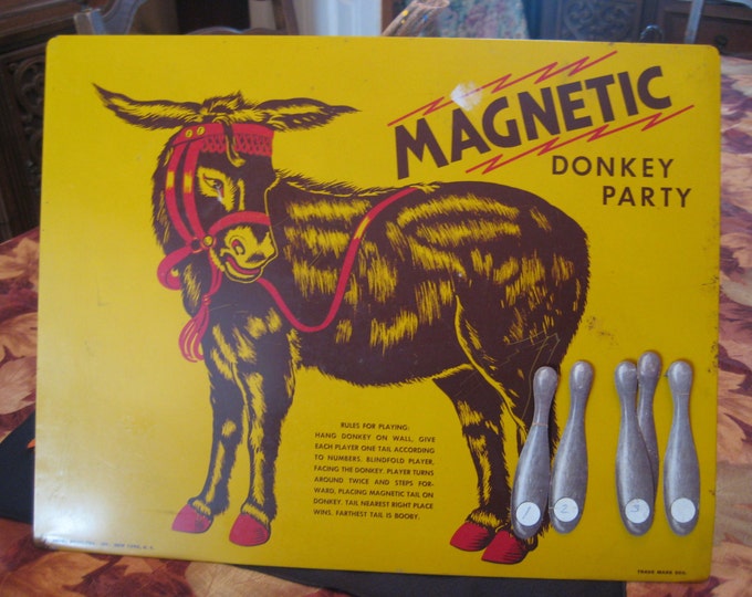 Vintage Donkey Party Pin the Tail on the Donkey Game With 5