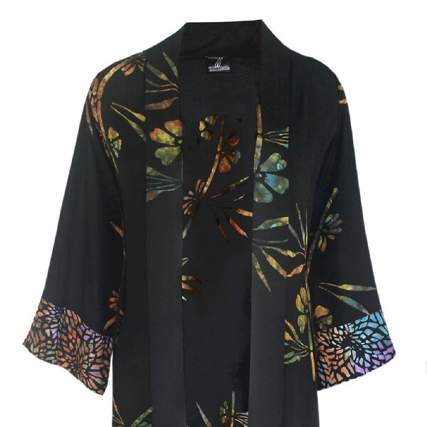 Kimono Plus Size Art Wear with Batik Details, Long Kimono Front, Women's Plus Size Women's Japanese Jacket, One Plus Size (1x 2x)