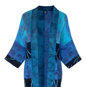 Kimono Robe, Plus Size Kimono, Patchwork Kimono with Blue Dragonflies, Plus Size Kimono Duster Jacket for Full Figures, One Plus Size 1x 2x