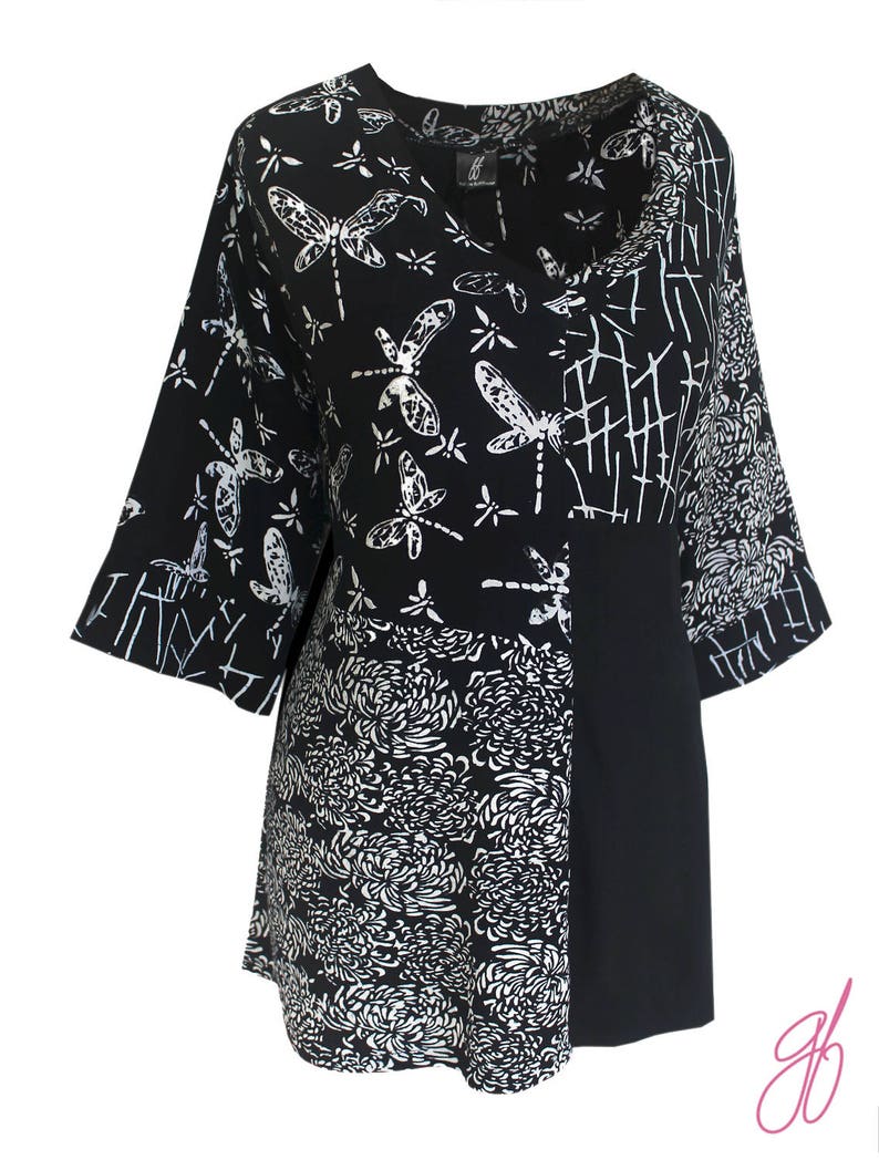 Plus Size Tunic Top Plus Size XL 1X 2X Top Black Patchwork - Etsy