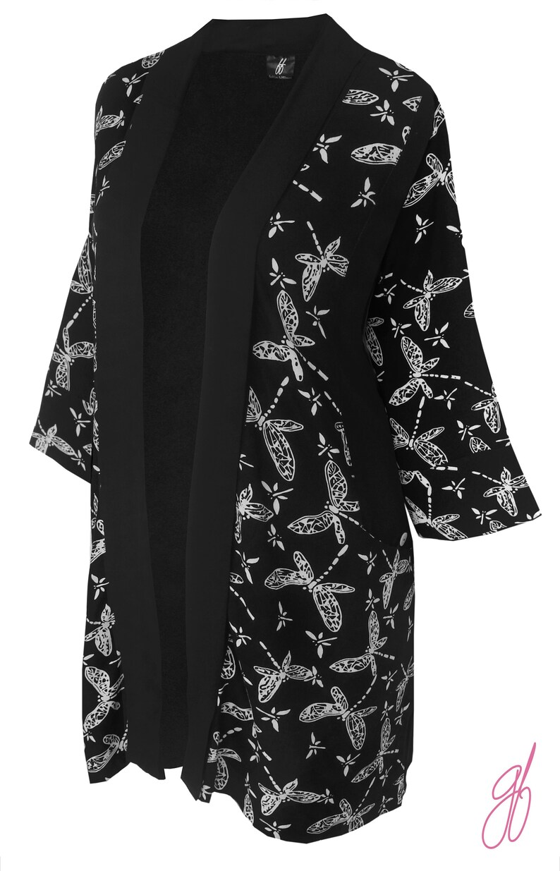 Black Kimono Cardigan Plus Size Kimono Jacket With Pockets Etsy