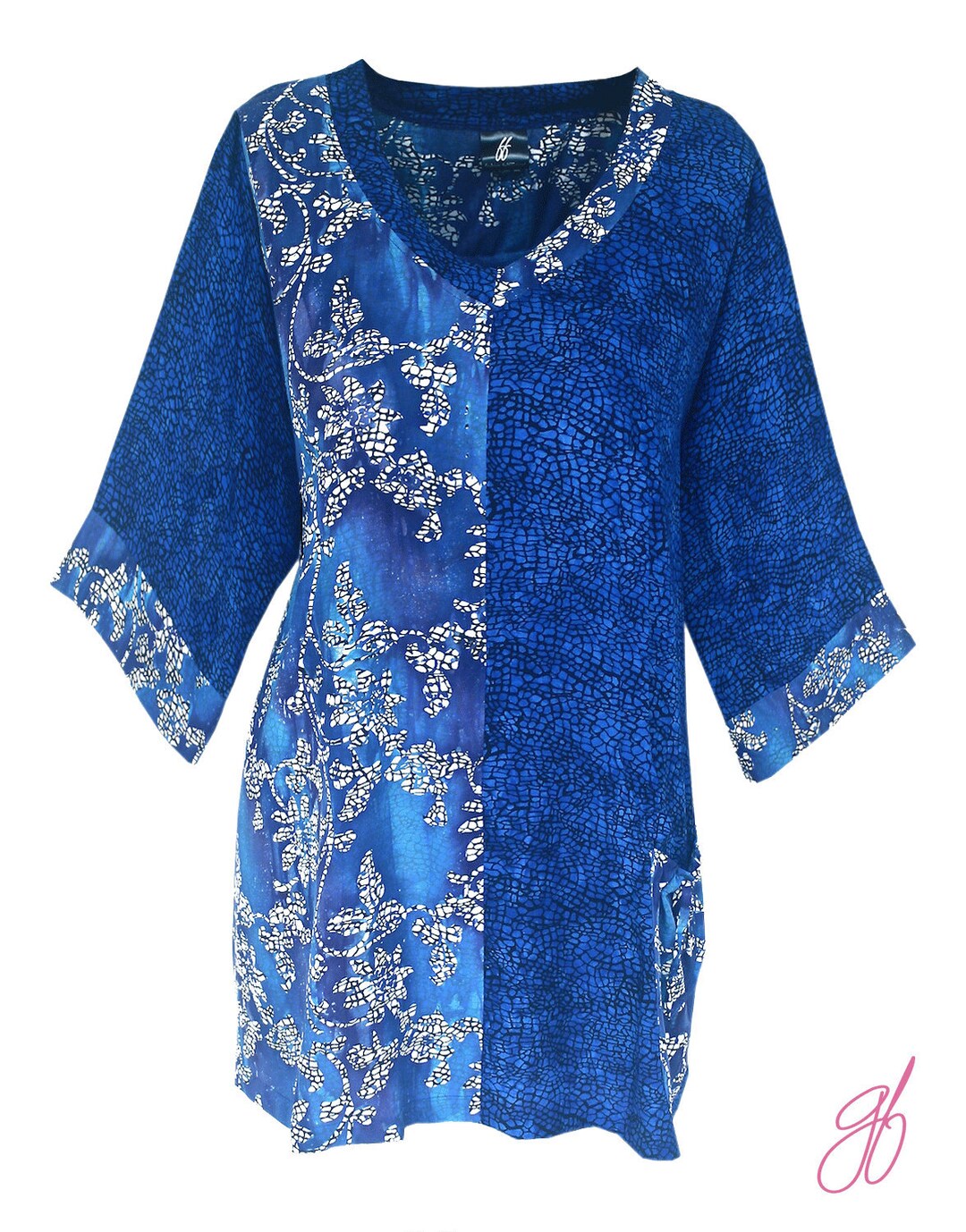 Causal Plus Size Tunic Top XL 1X 2X Women's Batik Blue - Etsy