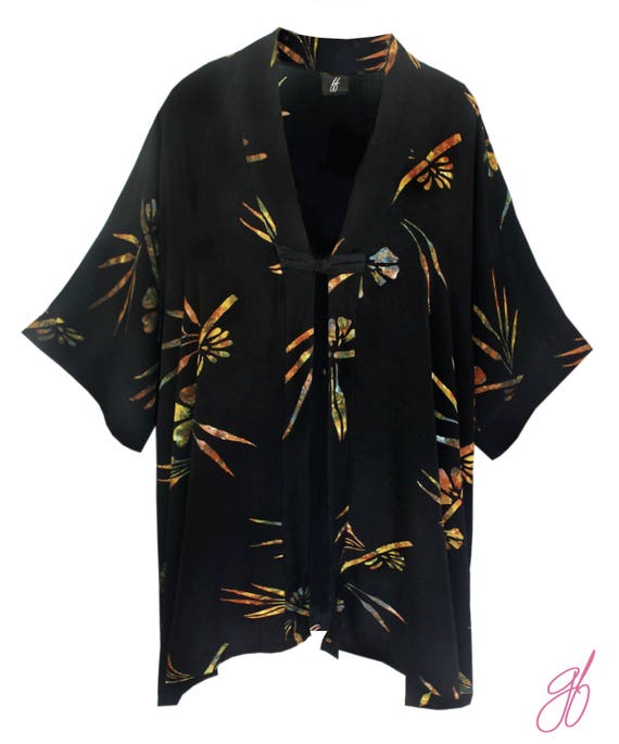Oversize 2x 3x 4x Kimono Black Batik Art Wear Asian Infuse | Etsy
