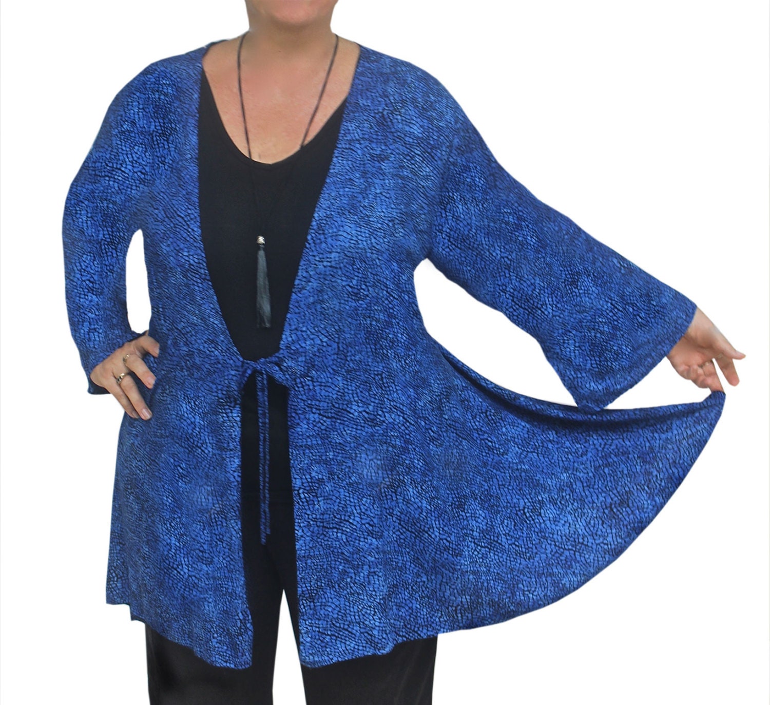 Plus Size Kimono Duster Cardigan Women's Long Sleeve Blue Etsy