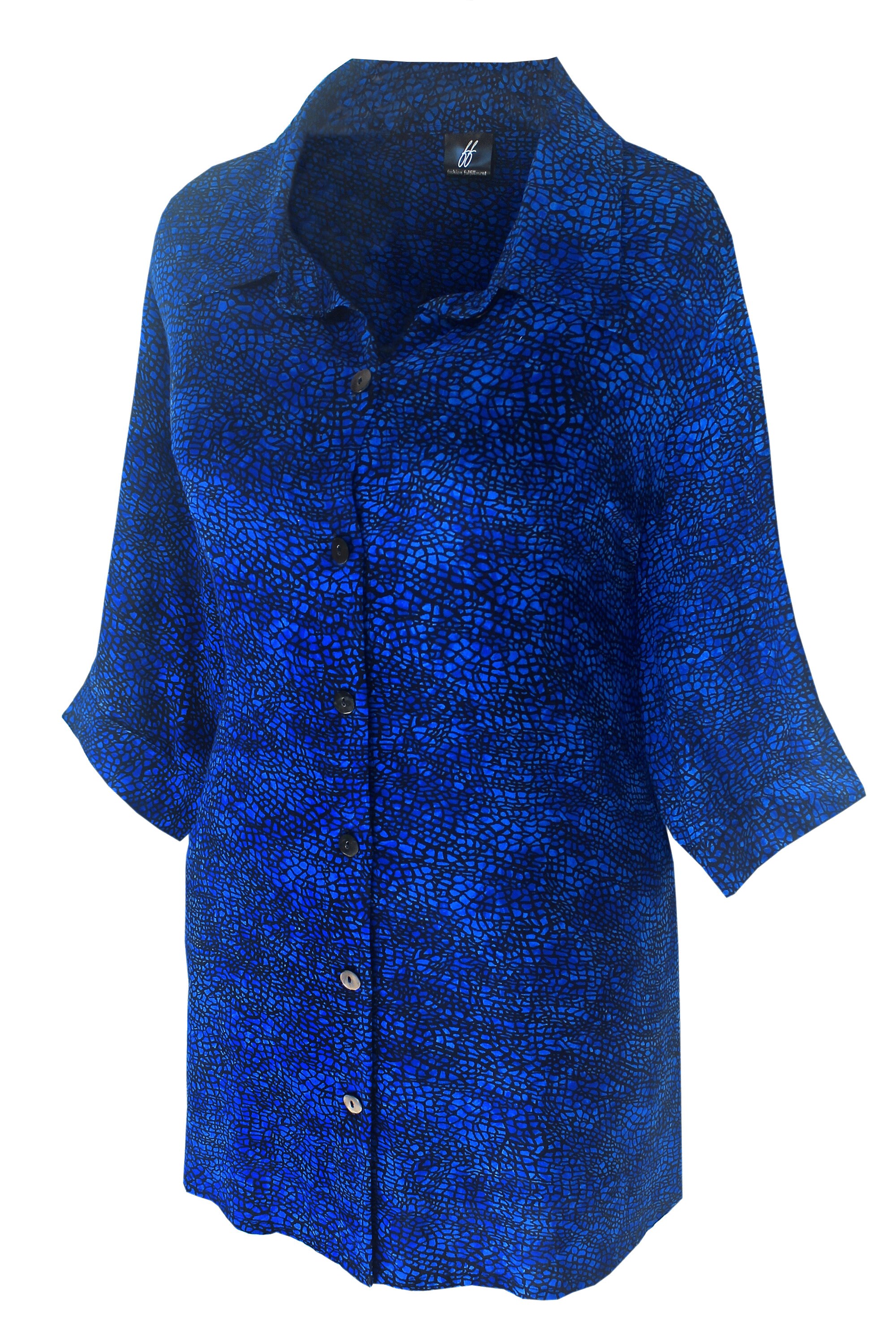 Plus Size Top Button Down Classic Shirt Navy Blue Casual 3/4 Etsy België