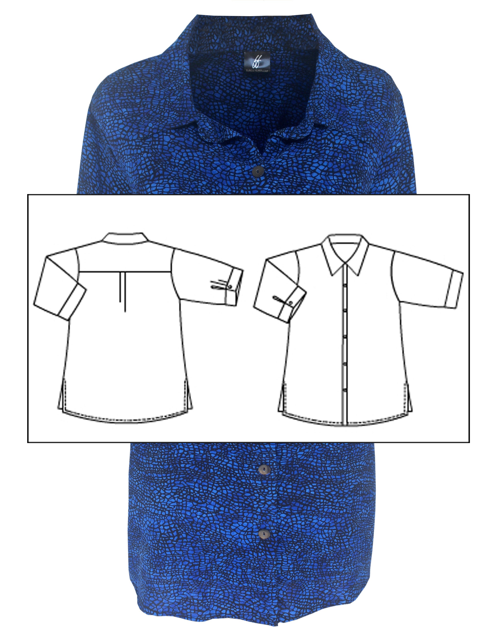 Plus Size Top Button Down Classic Shirt Navy Blue Casual 3/4 Etsy België