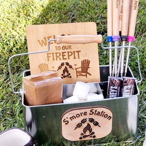 Personalized S&#39;more Caddy | Caddy Kit | S&#39;more Kit | S&#39;more Sticks | Marshmallow Sticks personalized | S&#39;more Board | Bamboo Board