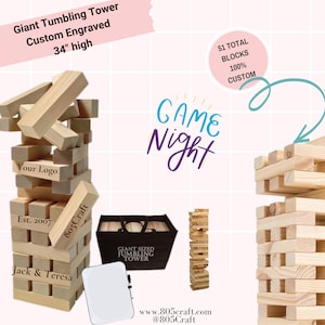 Custom Giant Tumbling  Tower | Free Dry Erase Board and Mini Desk Tumbling Tower included | Wedding | Bachelorette | Bachelor | Game Night