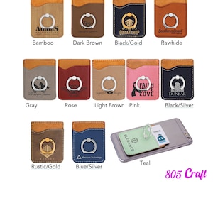 Monedero de teléfono de cuero sintético grabado con anillo, personalizado
