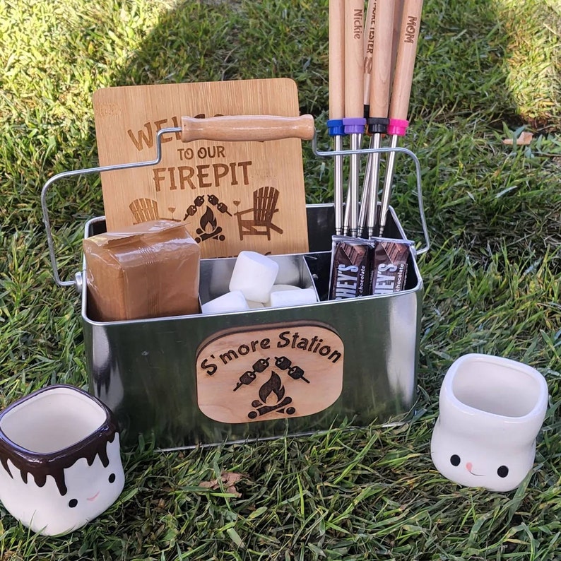 Personalized S'more Caddy Caddy Kit S'more Kit S'more Sticks Marshmallow Sticks personalized S'more Board Bamboo Board image 5