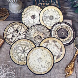 8st ronde navigatie plakboek sticker --Bullet Journal stickers--Filofax stickers--Tim Holtz Style planner stickers--Vintage stickers