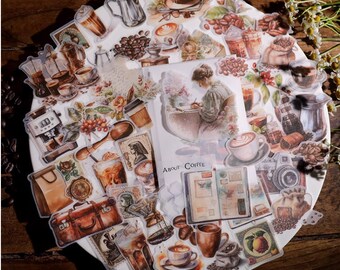 50pcs Coffee Old Time Sticker --Parchment Texture Sticker--Filofax Stickers--Planner Stickers--Die Cut stickers