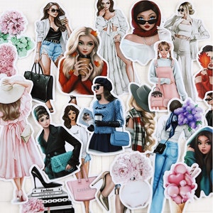 21pcs pegatinas de álbum de recortes de chicas de moda-pegatinas Filofax-pegatinas de planificador de diario de bala-chicas de moda
