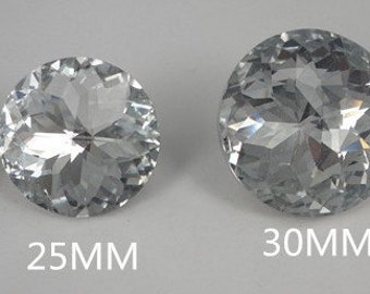 GLASS DIAMANTE CRYSTAL DIAMOND EFFECT HEADBOARD UPHOLSTERY 25MM BUTTON NAILS 