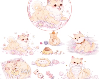 Sakura Dog Washi Tape with Speical Print and Release Paper- Japanese Washi Tape -Deco tape--50mm*5M