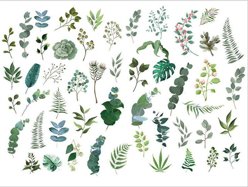 50pcs/pack Green Leaf Scrapbook Sticker Filofax Etsy