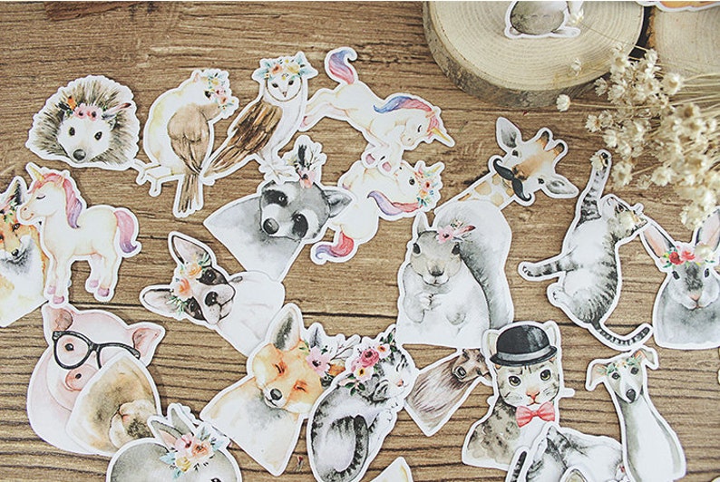 50pcs Cute Animal Scrapbook Sticker Filofax Etsy