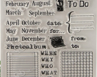 Calendar Clear Stamps Set -- To Do list Clear stamps