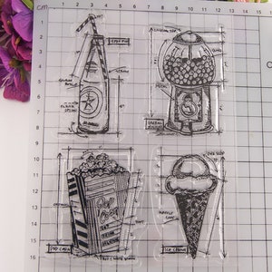 Cling Rubber Stamp Set--Delicious Food Clear Stamps Set --Bullet Journal Stamp Set-- 13x 16.5cm stamp--Popcorn, Icecream Stamp