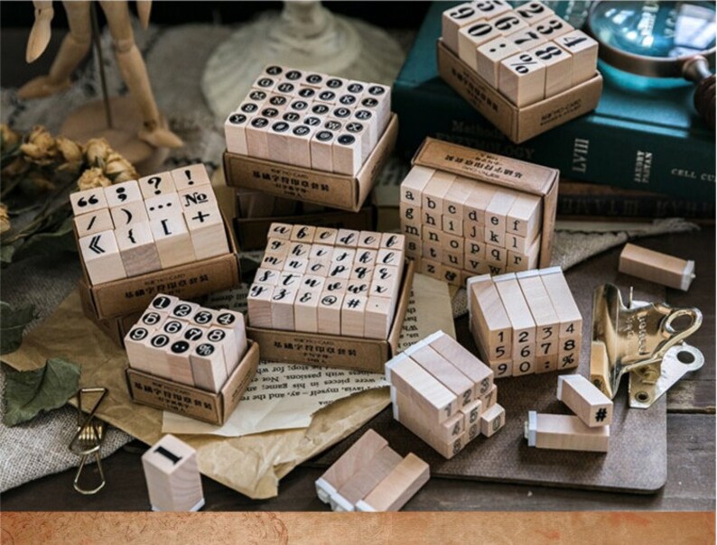 Alphabet Wooden Rubber Stamps Set Numbers Wooden Rubber Etsy