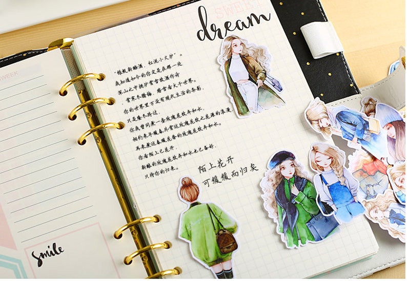 -Filofax Stickers--Planner Stickers--Daily Mori Girl 15pcs Scrapbook Sticker