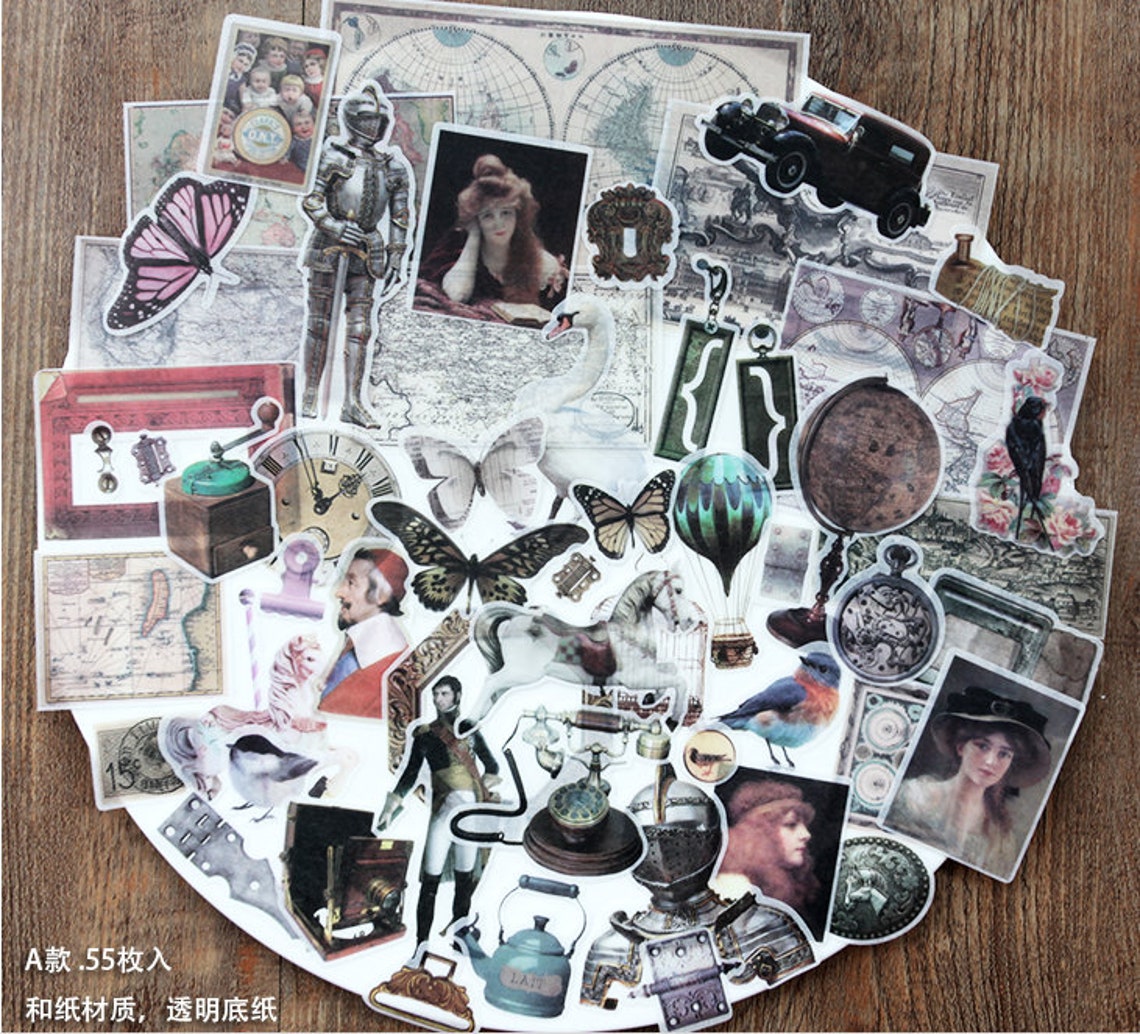 55pcs vintage scrapbook sticker filofax stickersplanner etsy