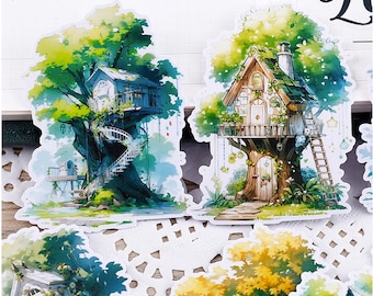 15pcs Scrapbook Stickers --Filofax Stickers--Planner Stickers--Tree house