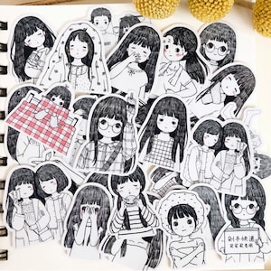 33 pegatinas para álbumes de recortes, pegatinas de Filofax, pegatinas para agenda, linda chica de dibujos animados