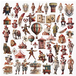 58 stks Old Time Circus Sticker -- Sticker textuur perkament -- Filofax Stickers -- Plannerstickers -- Gestanste stickers