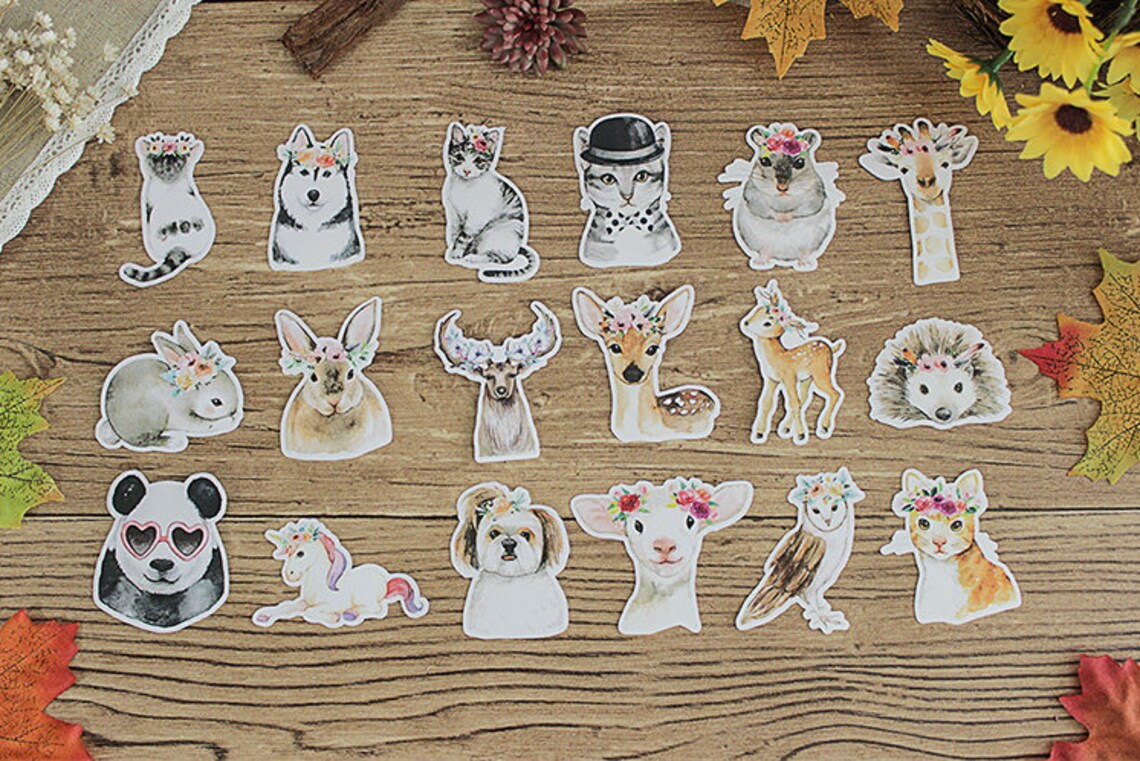 50pcs Cute Animal Scrapbook Sticker Filofax Etsy