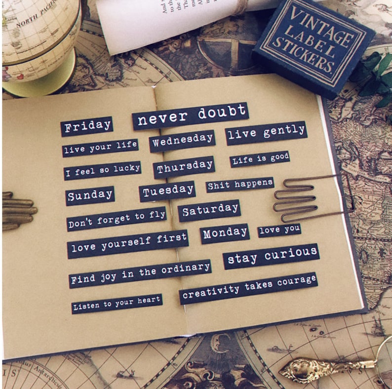 20pcs English Words Scrapbook Sticker --Bullet Journal Stickers--Filofax Stickers--Tim Holtz Style Planner Stickers--Vintage Stickers image 1