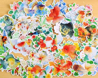 15pcs Scrapbook Sticker --Filofax Stickers--Planner Stickers--Goldfish and Flower