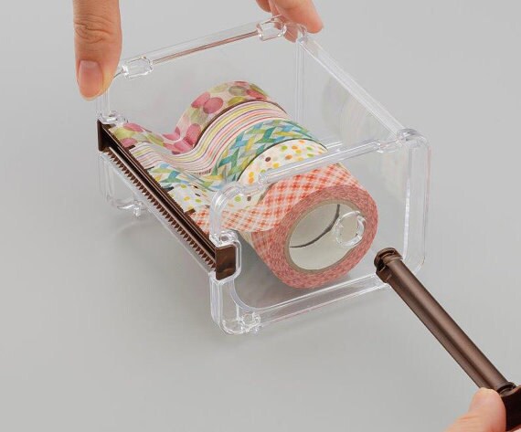 SMAODSGN Acrylic Washi Tape Dispenser Tape Holder Organizer 7 In Sticker Roll Cutter Masking Tape Holder Washi Tape Organizer Cutter Clear Tape Dispenser For Office Home School (Not Include Tape