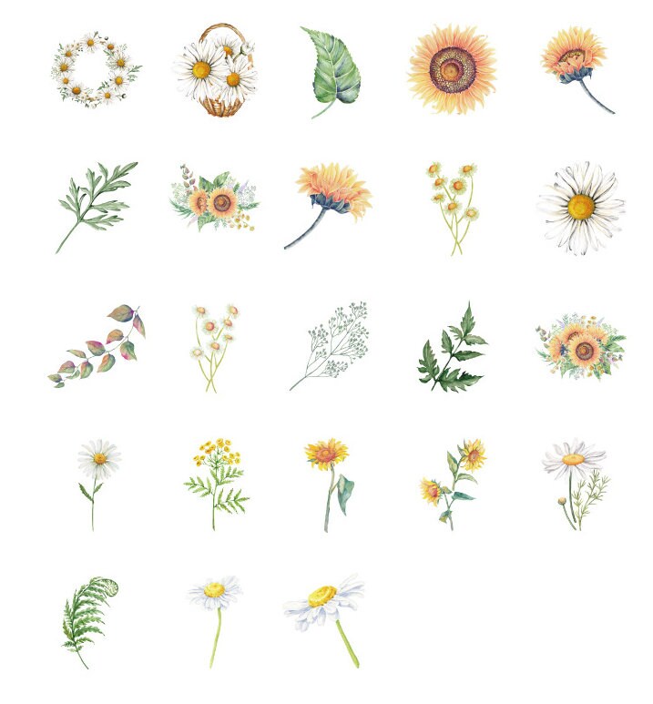 46pcs Daisy and Sunflower Scrapbook Stickerbullet Journal | Etsy