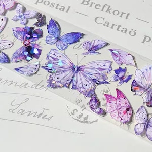 Crystal Butterfly PET Tape with Special Ink and Release Paper, Junk Journal PET Tape, 60mm x 5M