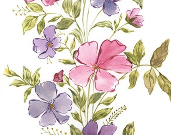 DAINTY FLOWERS 9x12 - Original Loose Floral Watercolor Painting