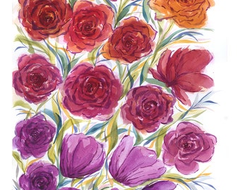 Impression : roses arc-en-ciel - aquarelle par Stacey Chacon