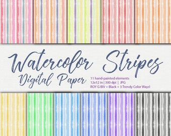 Watercolor Stripes - Digital Paper -