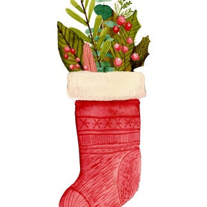 Christmas Stocking With Greenery: Watercolor Printable Art - Etsy
