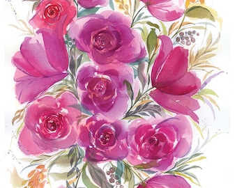 Print: PINK ROSES - Watercolor Art by Stacey Chacon