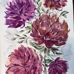 DAHLIAS 10x14 Original Loose Floral Watercolor Painting image 3