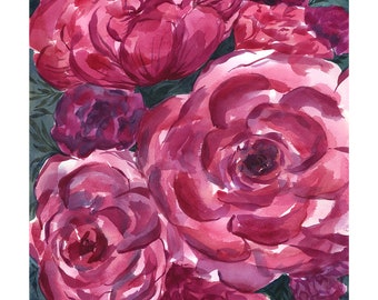 ROSES audacieuses 14 x 20 - aquarelle florale en vrac originale