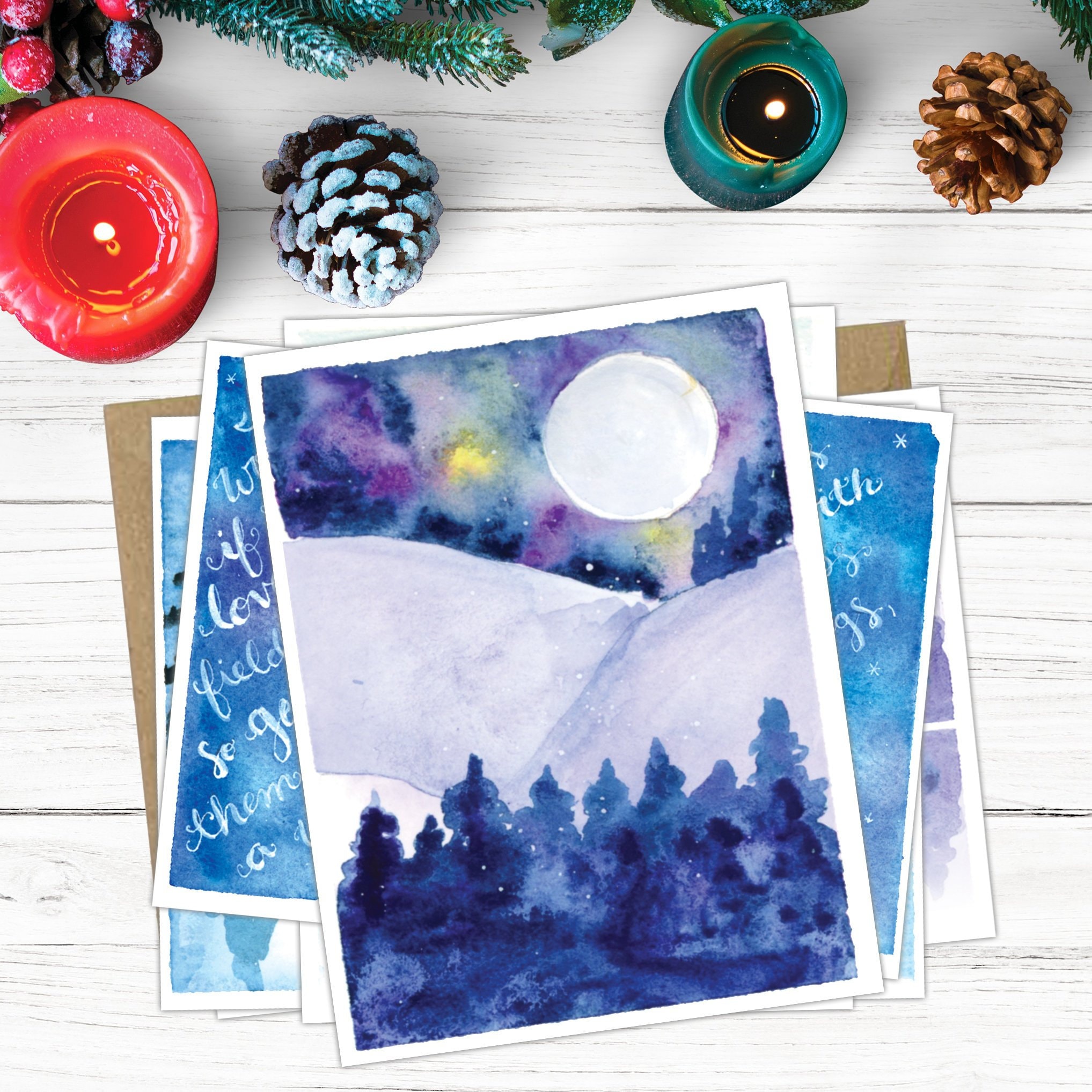 PRINTABLE Holiday Cards: Winter Scenes, Set of 5, Print-it-yourself ...
