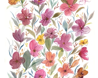 WILDFLOWER FIELD 14x20 - Original Loose Floral Watercolor Painting
