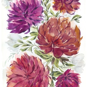 DAHLIAS 10x14 Original Loose Floral Watercolor Painting image 1