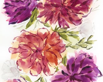 Print: DAHLIAS FLOWERS 01 - Watercolor Art by Stacey Chacon