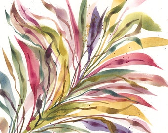 Feuilles abstraites 8 x 8 - peinture aquarelle florale en vrac originale